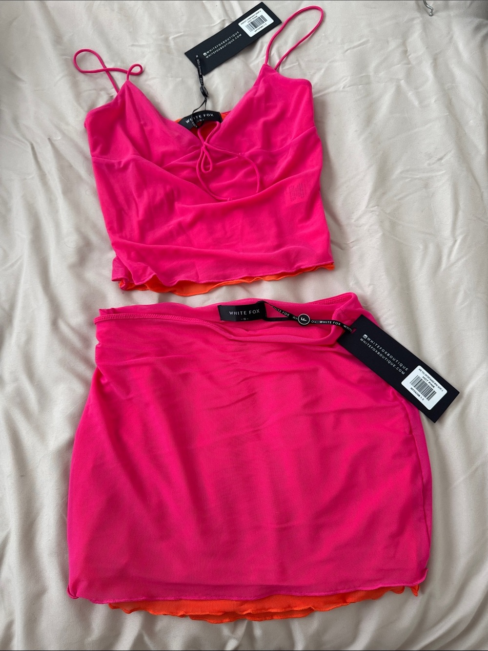White fox Pink Mesh Mini Skirt - Hot Pink